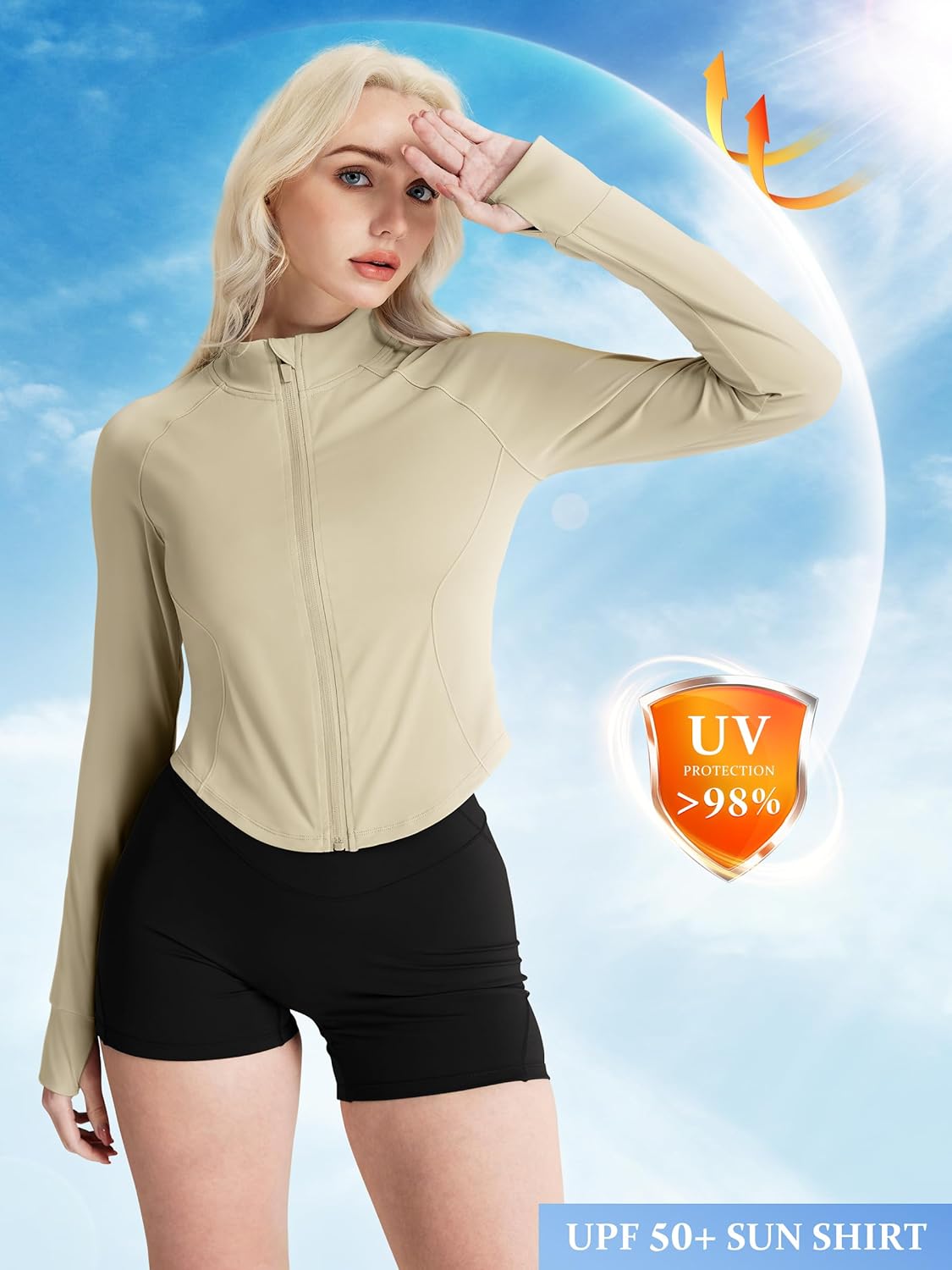 GYM RAINBOW Women's UPF 50+ Sun Protection Jacket Cooling Cropped Lightweight Sun Shirt Running Jacket Outdoor Hiking - Image 3