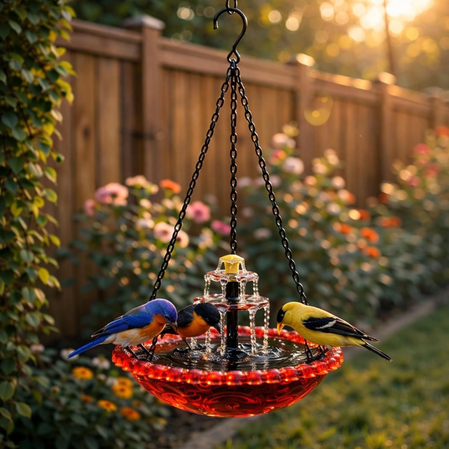 Solar Cascade Hanging Bird Bath Fountain, Outdoor Hanging Bird Bath with Solar Fountain, Large Humming Birds Baths Fountains with Solars Pump & Glass Bowl for Outdoor Yard Patio Garden (Purple)
