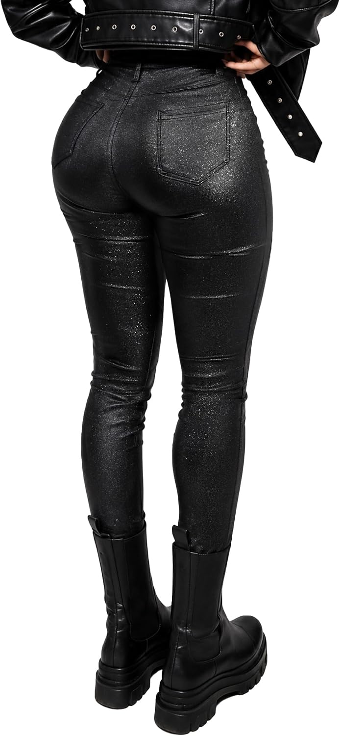 Avanova Women Faux Leather Pants Butt Lifting Leggings with Pockets