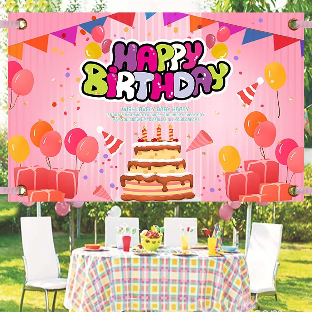 Birthday Backdrop Banner,110 * 180cm Birthday Party Decoration Poster Extra Large Party Background Decorations Supplies (pink) - Image 4