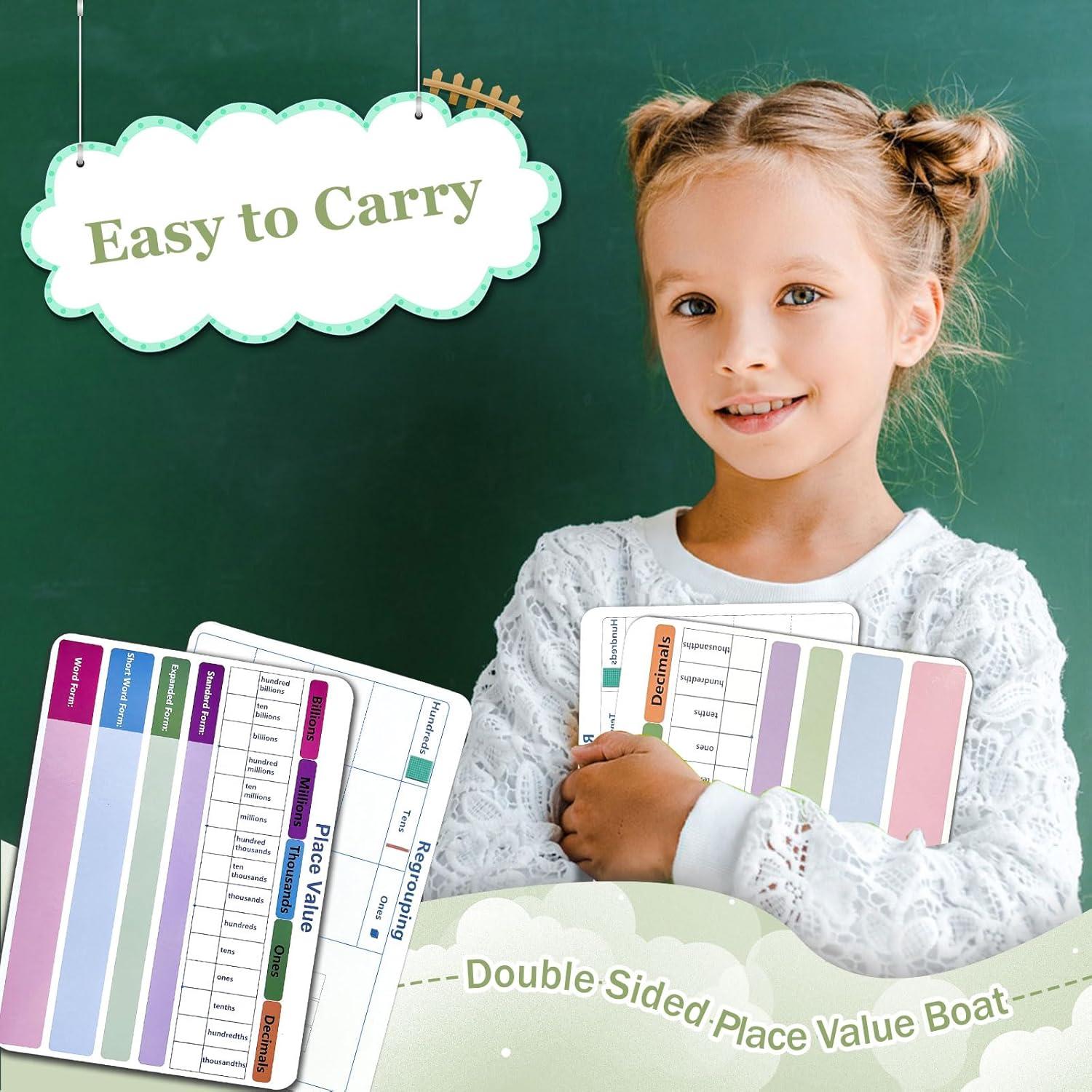 24 Set Place Value WhiteBoard, 9" x 12" Double Sided Dry Erase Boards for Kids for Teaching Place Values from Billions to Decimal Numbers, Math Manipulatives Lapboards for Teachers School