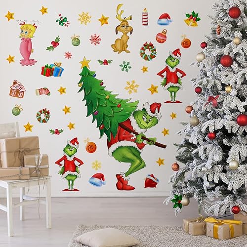 Miniatura 10 de Calcomanías de pared de Navidad, calcomanías de pared de Navidad extraíbles para ventana, decoración para Navidad, vacaciones, sala de estar,