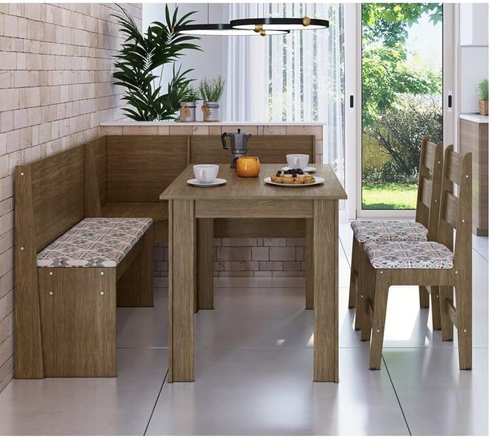 Conjunto Canto Alemão com Mesa, 2 Cadeiras e Almofada Ameixa Negra