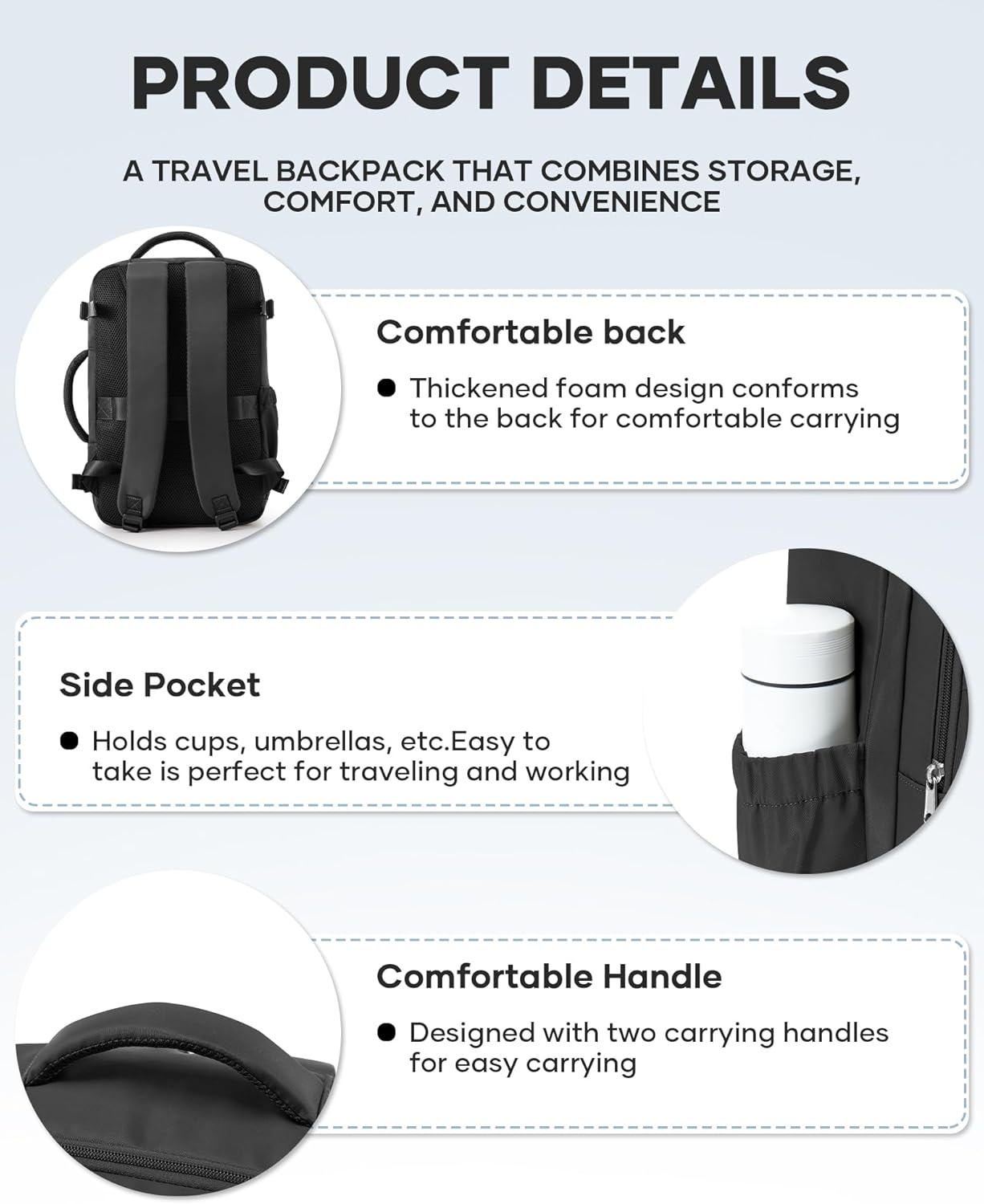 Black Small Travel Laptop Backpack For Women Men,Carry On Backpack,Airplane Travel Essentials For Women,Personal Item Travel Bag Laptop Work Backpacks - Image 6