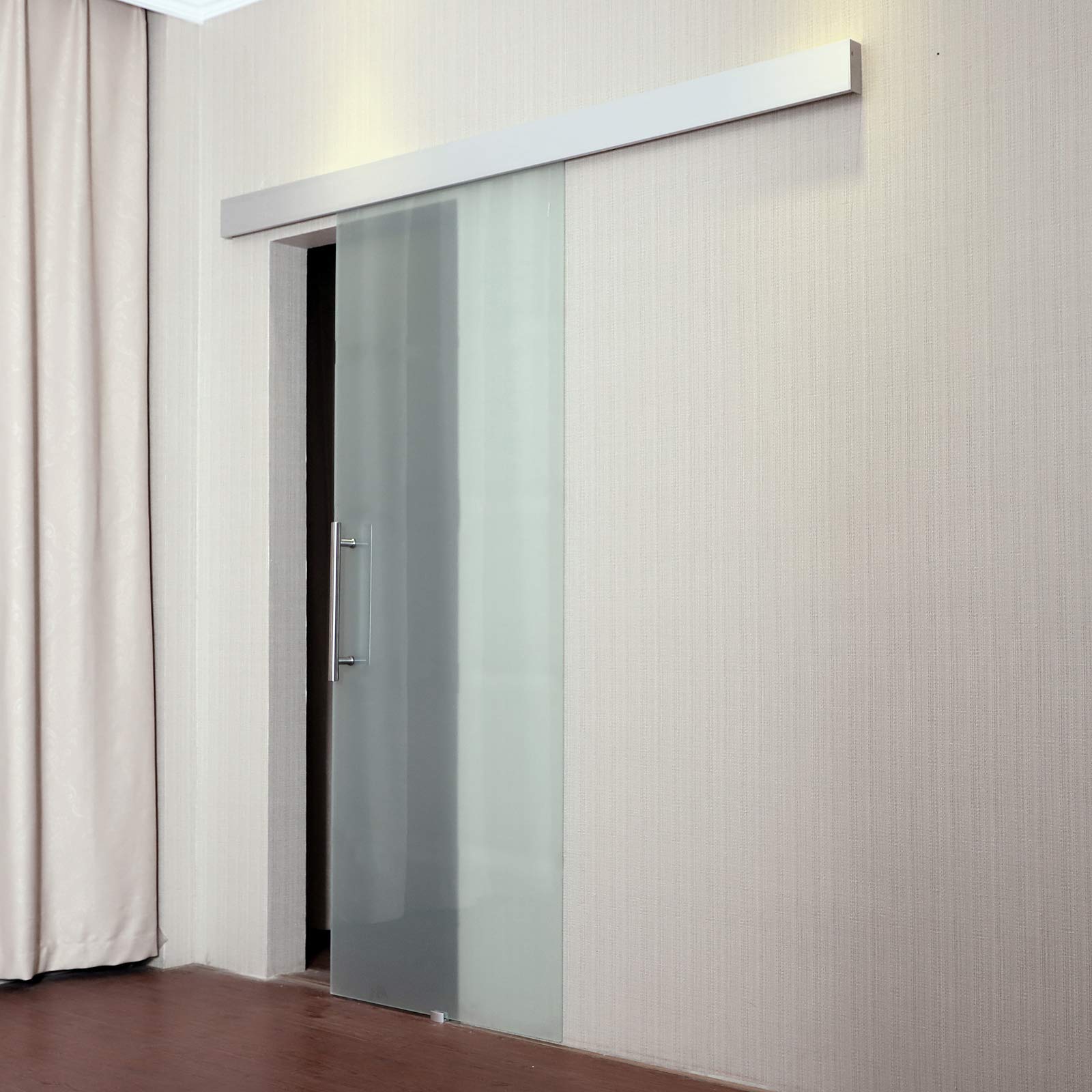 HOMCOM Porta Scorrevole Interna in Vetro Smerigliato con Binario e Maniglia per Bagno Cucina Studio 205 x 90 x 0.8cm