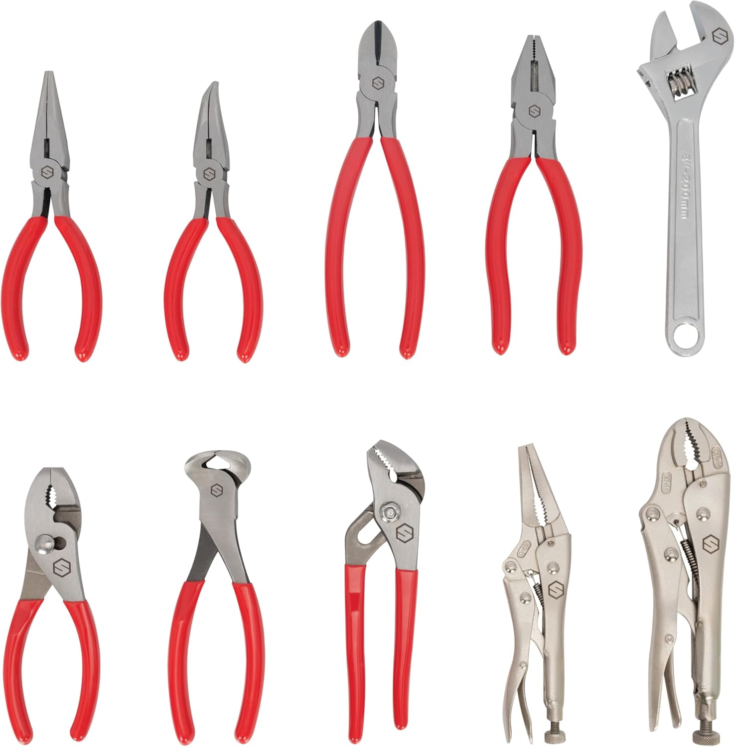 Steelman 10-piece Pliers Set, Slip Joint, Long Nose, Diagonal Cutter, Groove Joint, Linesman, Mini Long Nose, Locking Pliers, and Adjustable Wrench