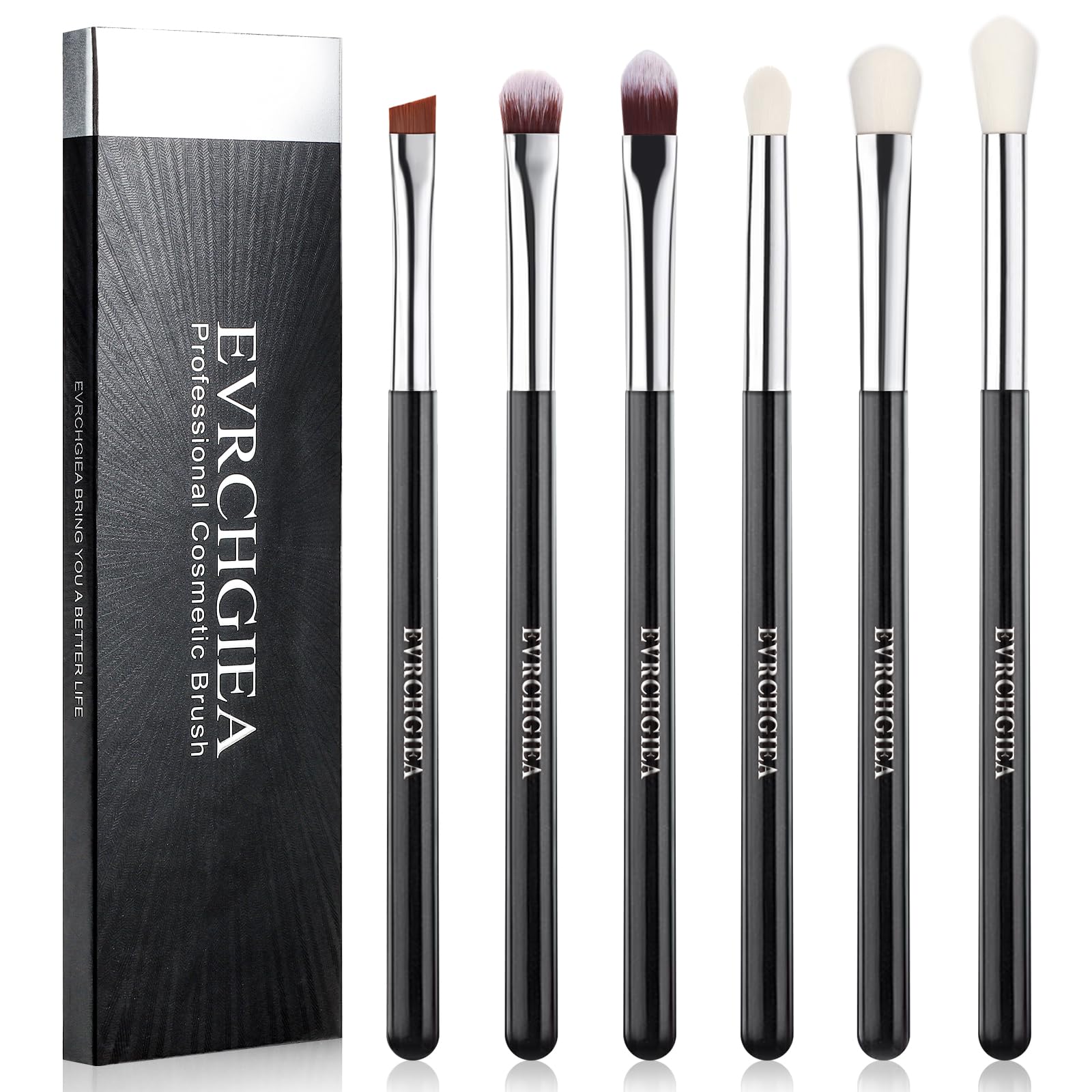 Eye Makeup Brush Set, 6 Pcs Professional Blending Eyeshadow Makeup Brushes for Concealer Eyebrows Eyeliner, Soft Hairs & Wood Handle (black and silver)β¦