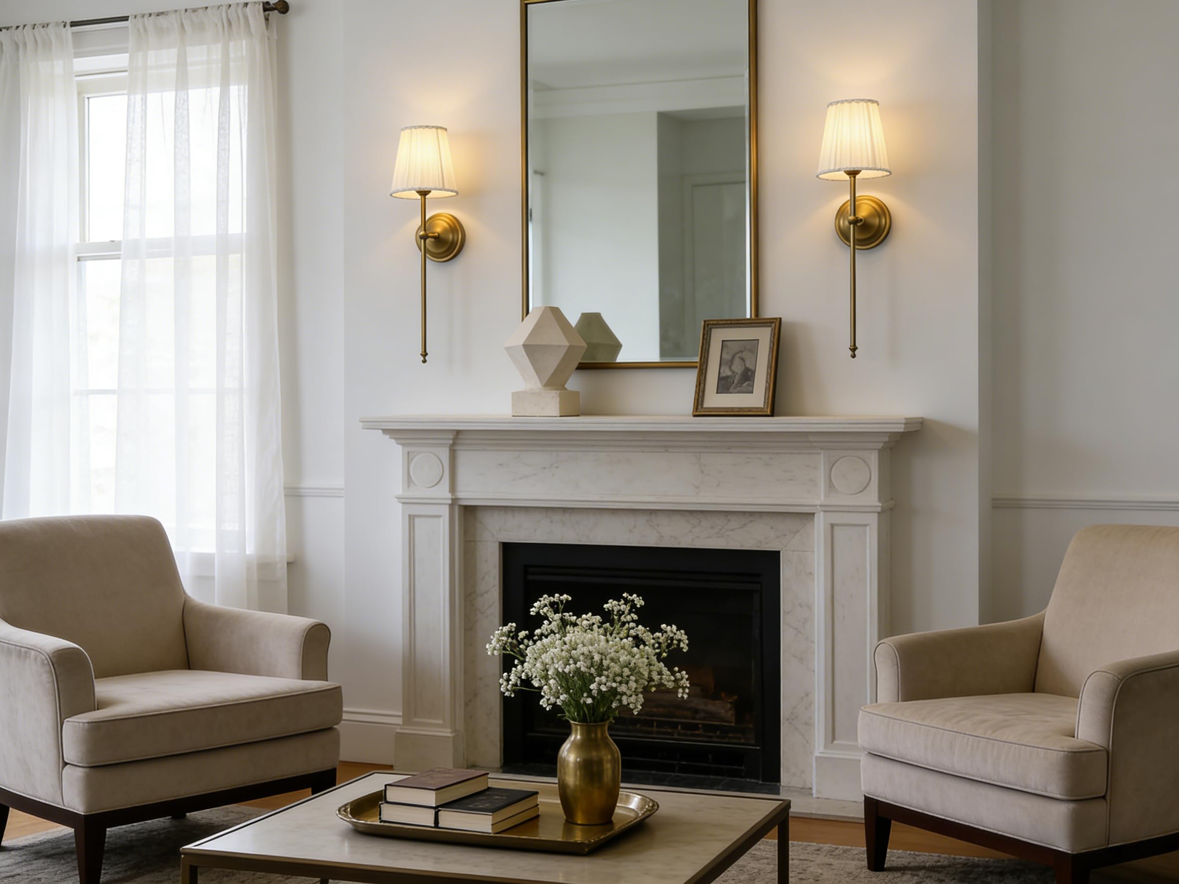 Wall Sconce Lighting Pleated Beige White Gauze Fabric Boho Decor Industrial Vintage Bedside Nightstand Light Wall Mounted Lamp — view 7