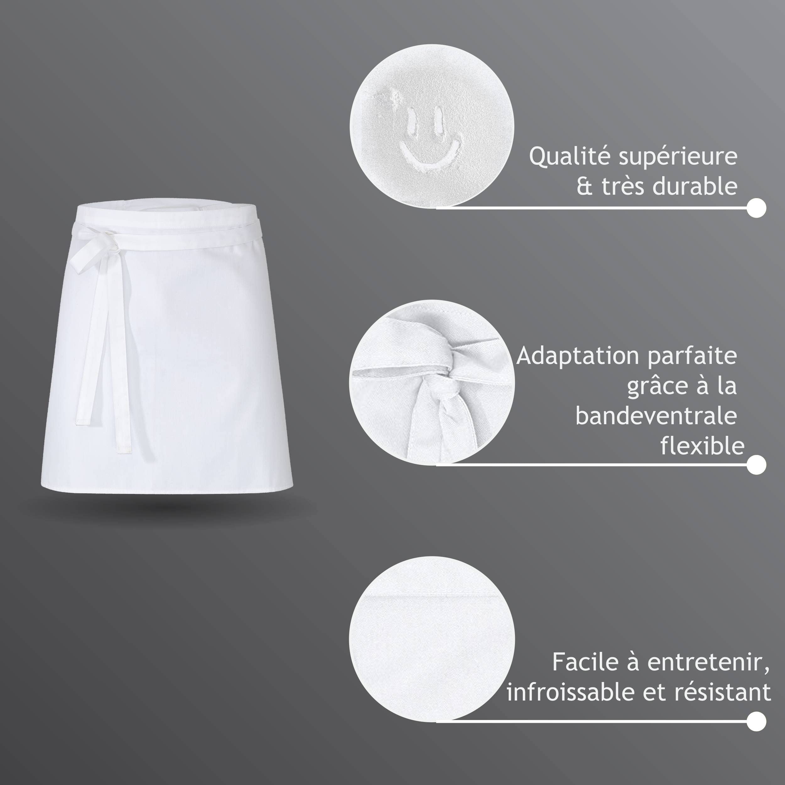 DESERMO Premium Tablier court 50x80cm (Lxl) - Tablier professionnel de haute qualité pour femme & homme - Tablier de cuisine en coton mélangé