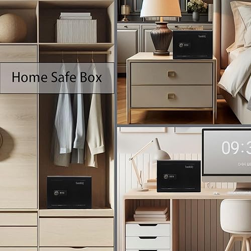 Miniatura 6 de Yuanshikj Caja de seguridad de combinación pequeña de acero, combinación de 3 dígitos, 0.23 pies cúbicos, 9.1 pulgadas de ancho x 6.7 pulgadas de