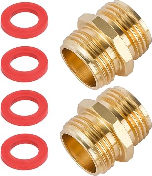 2 Pack 3/4 Inch Brass Garden Hose Adapter Male to Male Quick Connector