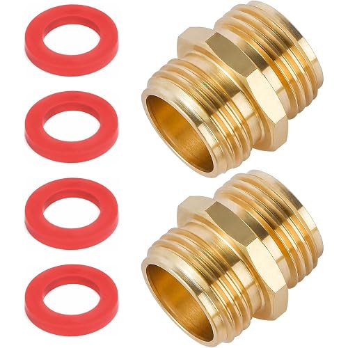 2 Pack 3/4 Inch Brass Garden Hose Adapter Male to Male Quick Connector