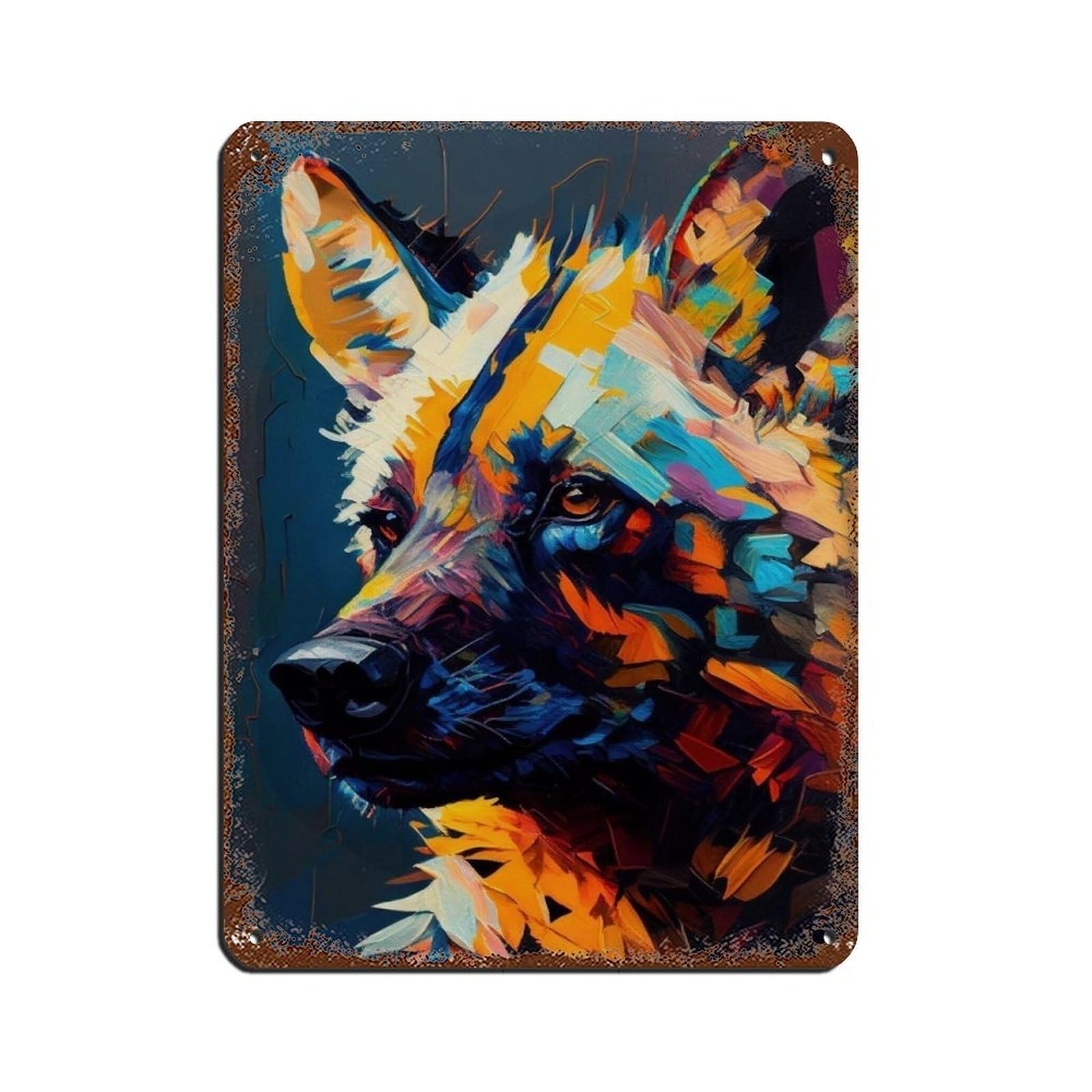 Hyena Oil Painting Poster Tin Sign Vintage Metal Pub Club Cafe Bar Home Wall Art Decoration Poster Retro 12x16inch(30x40cm)