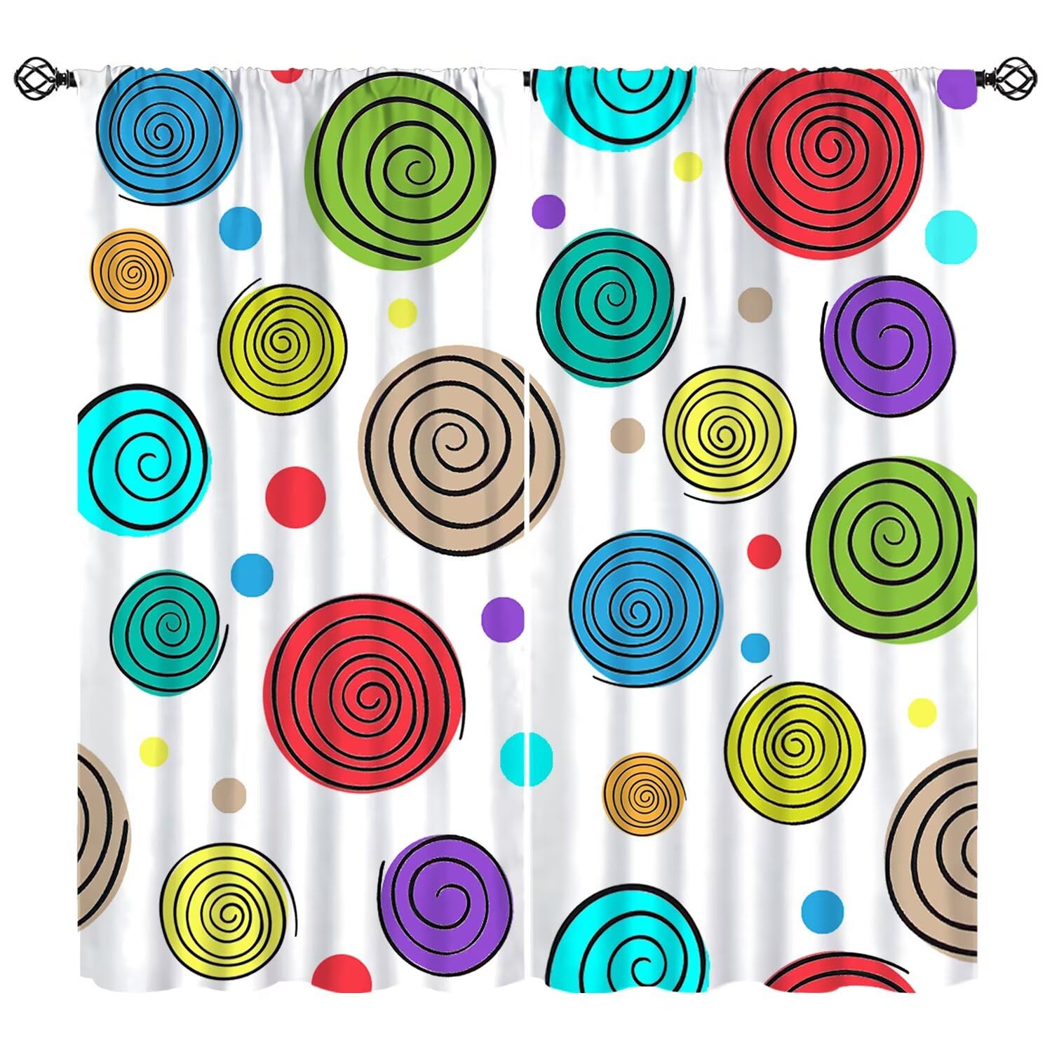 moderw Kids Rainbow Curtain, Multicolored Spiral Circles Window Treatments Colorful Abstract Geometric Circular Drapes for Girls Babys Children Bedroom Living Room W52xL84in