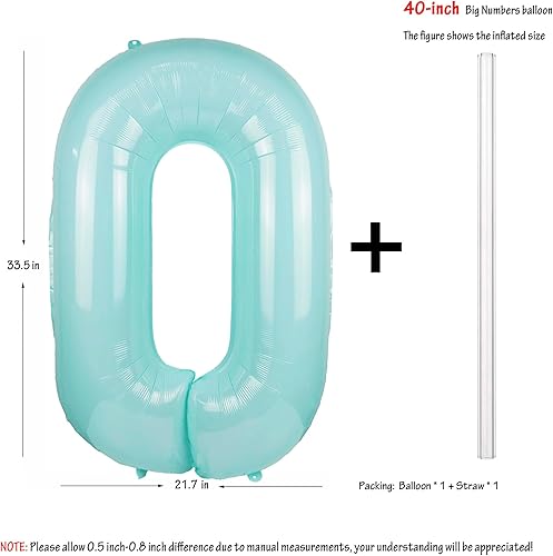 Miniatura 2 de Globo azul macarrón número 0 de 40 pulgadas de película de poliéster de lámina de helio, globo de película de poliéster para fiesta de cumpleaños de