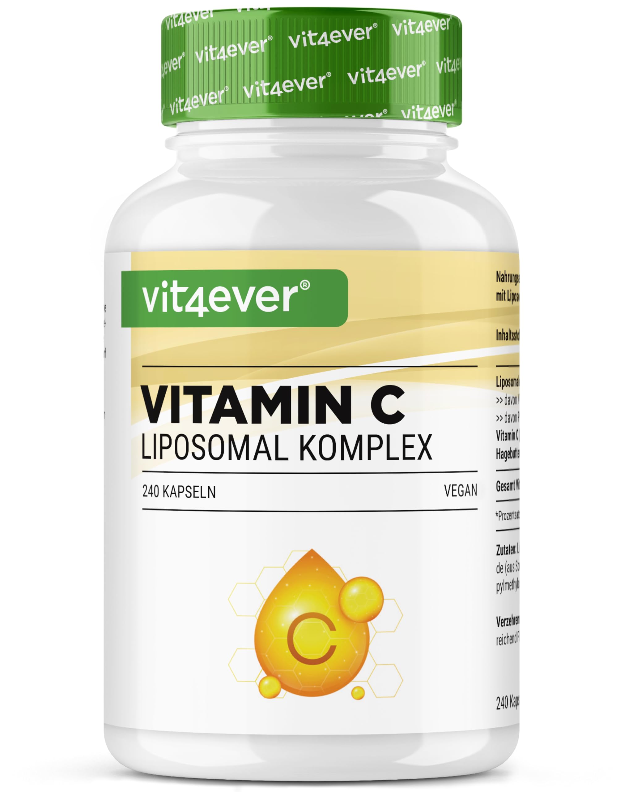 Vitamine C liposomale synthétique 1 000 mg par jour — 240 gélules végétaliennes