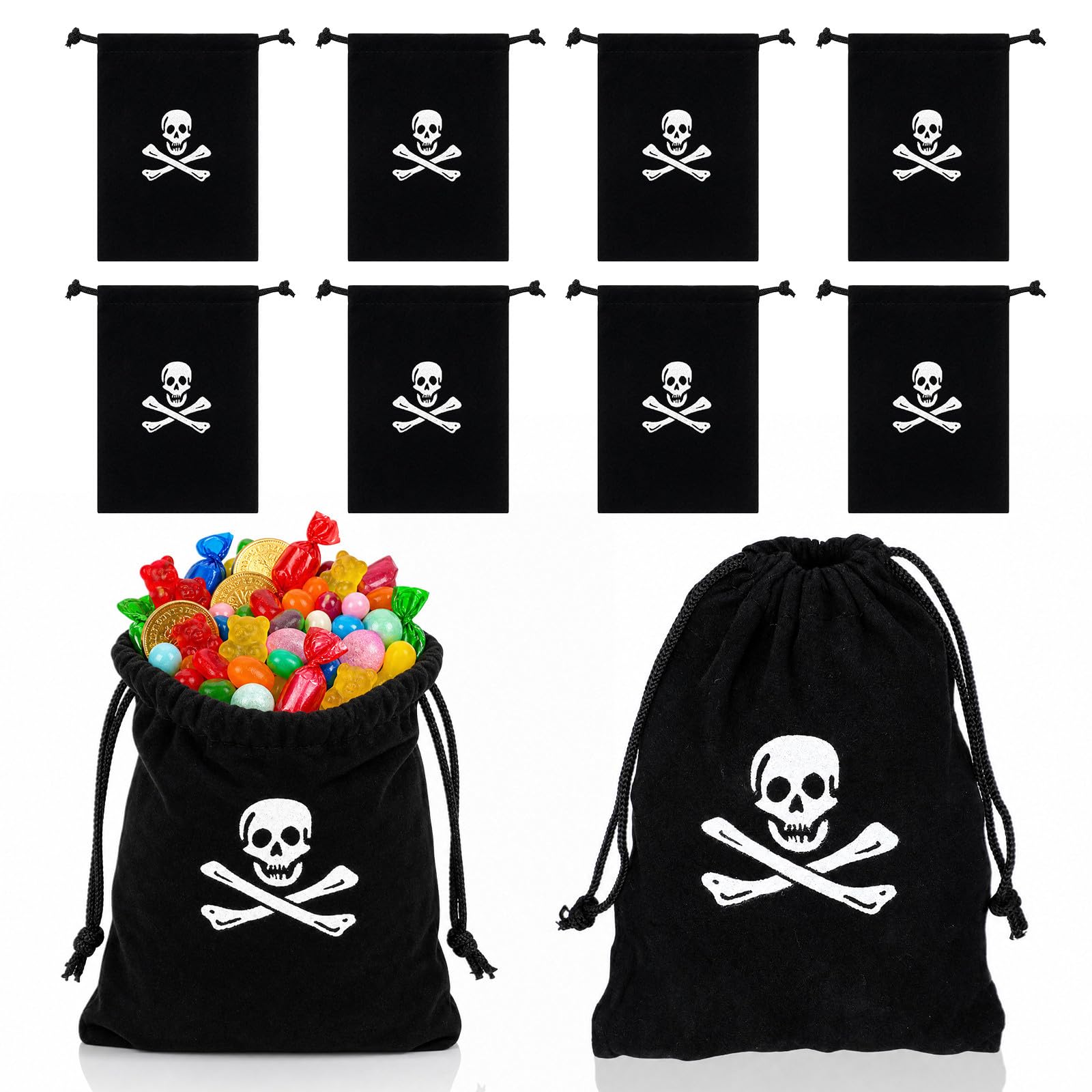 POPETPOP 10 Pezzi Sacchetto dei Pirati Cordoncino, Poliestere Nero