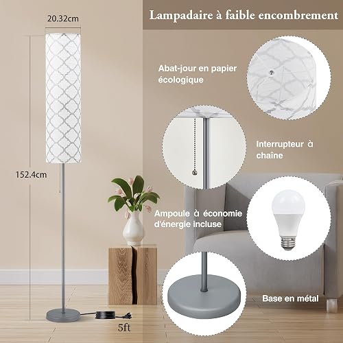GyroVu Floor Lamp for Living Room, 65” Standing Lamp Tall Lamps for Bedroom with Paper Lampshade Color Temperatures Floor Light for Living Room(Bulb Included) - 5