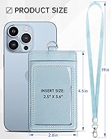 Vista 7 de Teskyer Portatarjetas de identificación con cordón, soporte de tarjeta de identificación de cuero con cordón para tarjetas de identificación