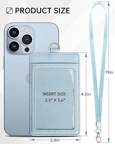 Miniatura 7 de Teskyer Portatarjetas de identificación con cordón, soporte de tarjeta de identificación de cuero con cordón para tarjetas de identificación,