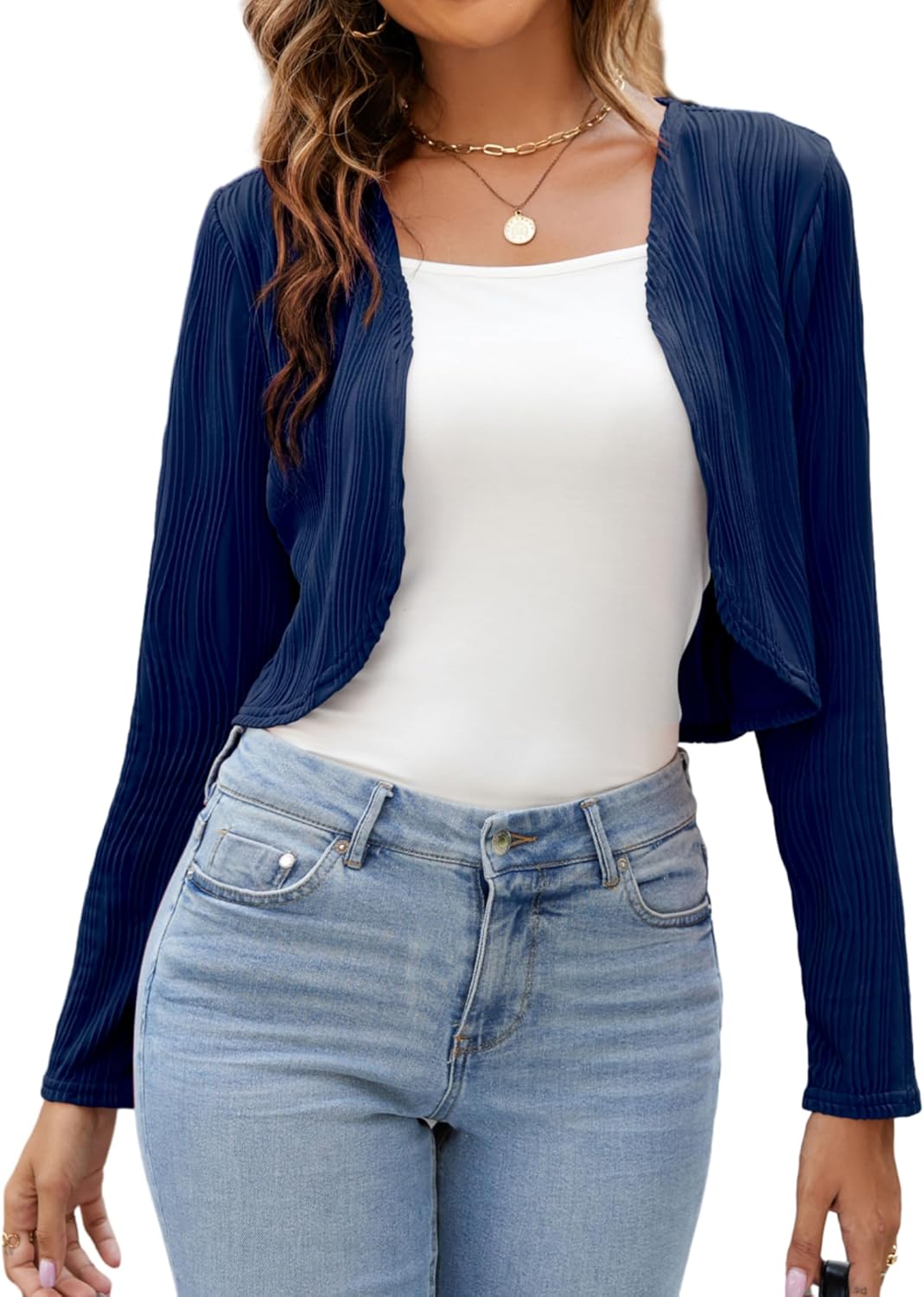 ZAFUL Women's Long Sleeve Ribbed Cropped Cardigan Sweaters Open Front Bolero Short Shrugs S-XXL