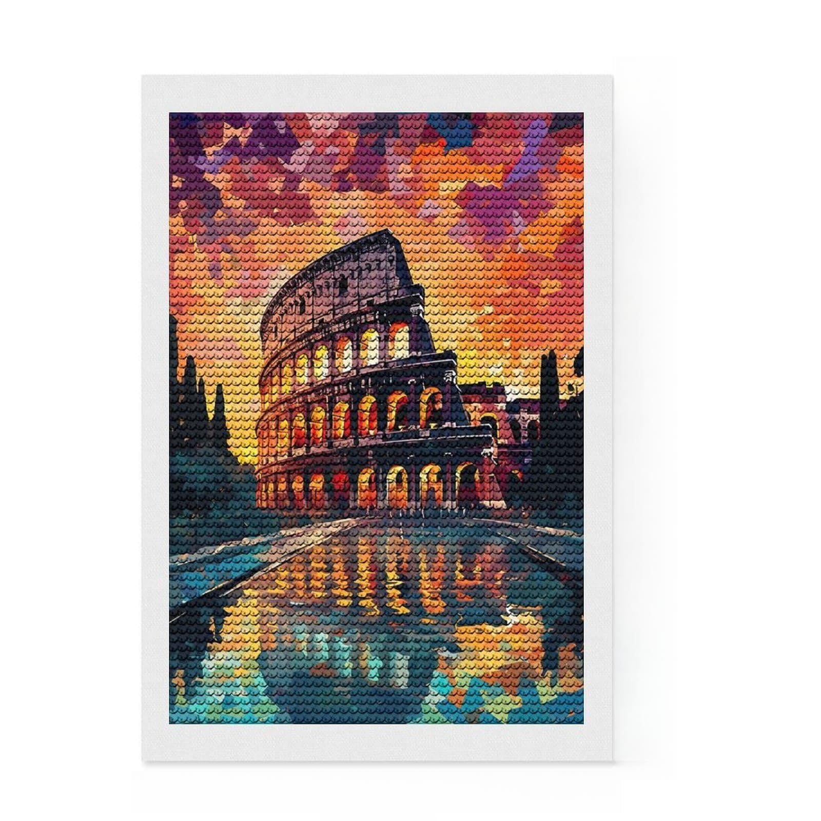 Junmoney Colosseum in Rome Diamond Painting Set 8"x12", with Tool Kit, Farmhouse Decor, for Creative Relaxation, Birthday Gift, Bedroom Decor