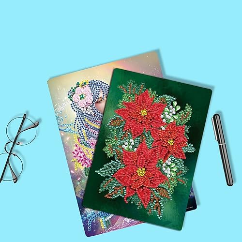 Miniatura 2 de Cuaderno 5D de bricolaje con pintura de diamantes, cubierta de flores rojas, punto de cruz de cristal, kits de diamantes con forma especial,