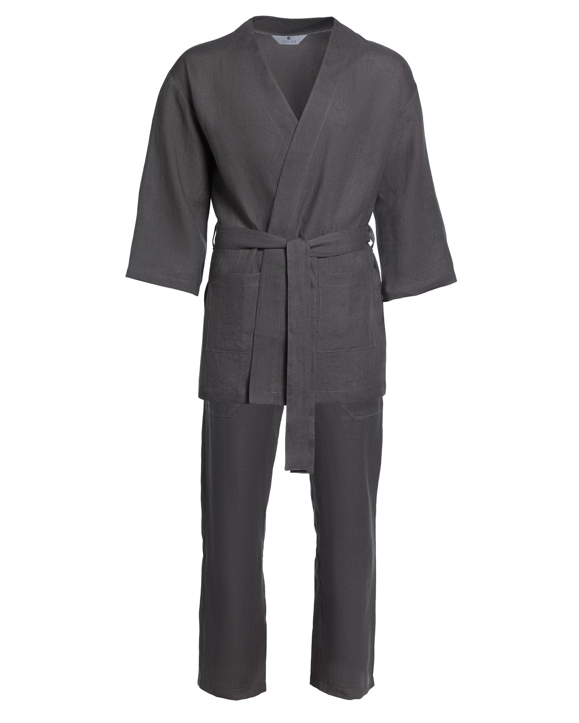 Revise Revise RE-952 - Conjunto de kimono con pantalón para hombre, 100% lino, color