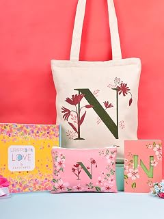 DOODLE Monogram N Diary Gift Set with Tote Bag and Pouch | B6 Soft Bound Ruled Notebook | Stationery Gift Set for Women Price In India