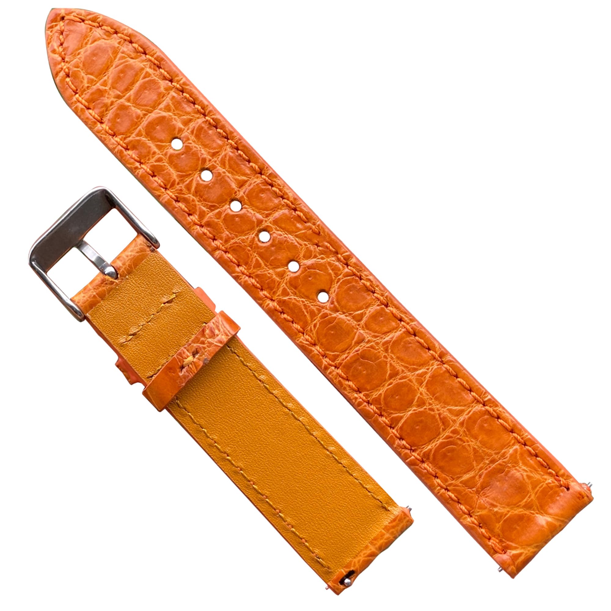 vinacreations 18mm Carrot Orange Flat AIIigator Watch Band Men Quick Release Slim Croc Exotic Replacement Wristwatch Strap Premium Handmade DH-29-18MM