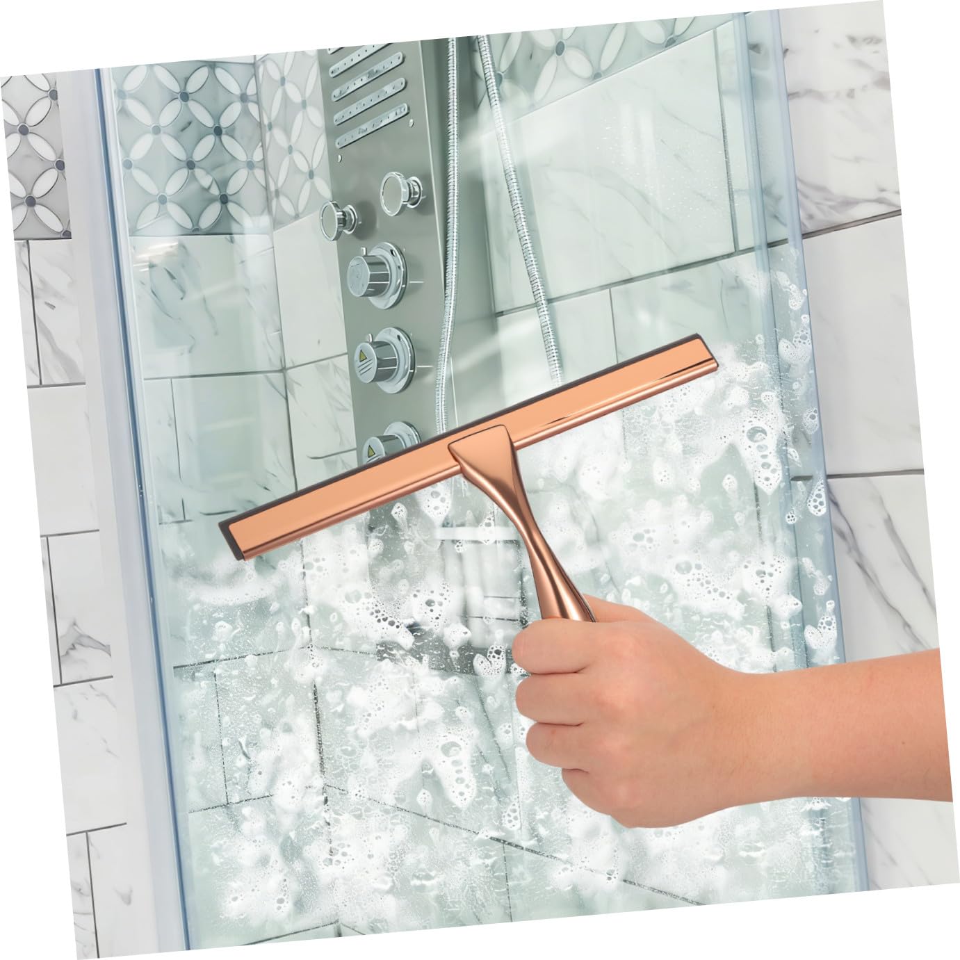 FOMIYES Limpiacristales Metálico Multiusos Mango de Silicona de Ventanas para Baño Ducha y Automóvil Herramienta de Limpieza Resistente Hogar