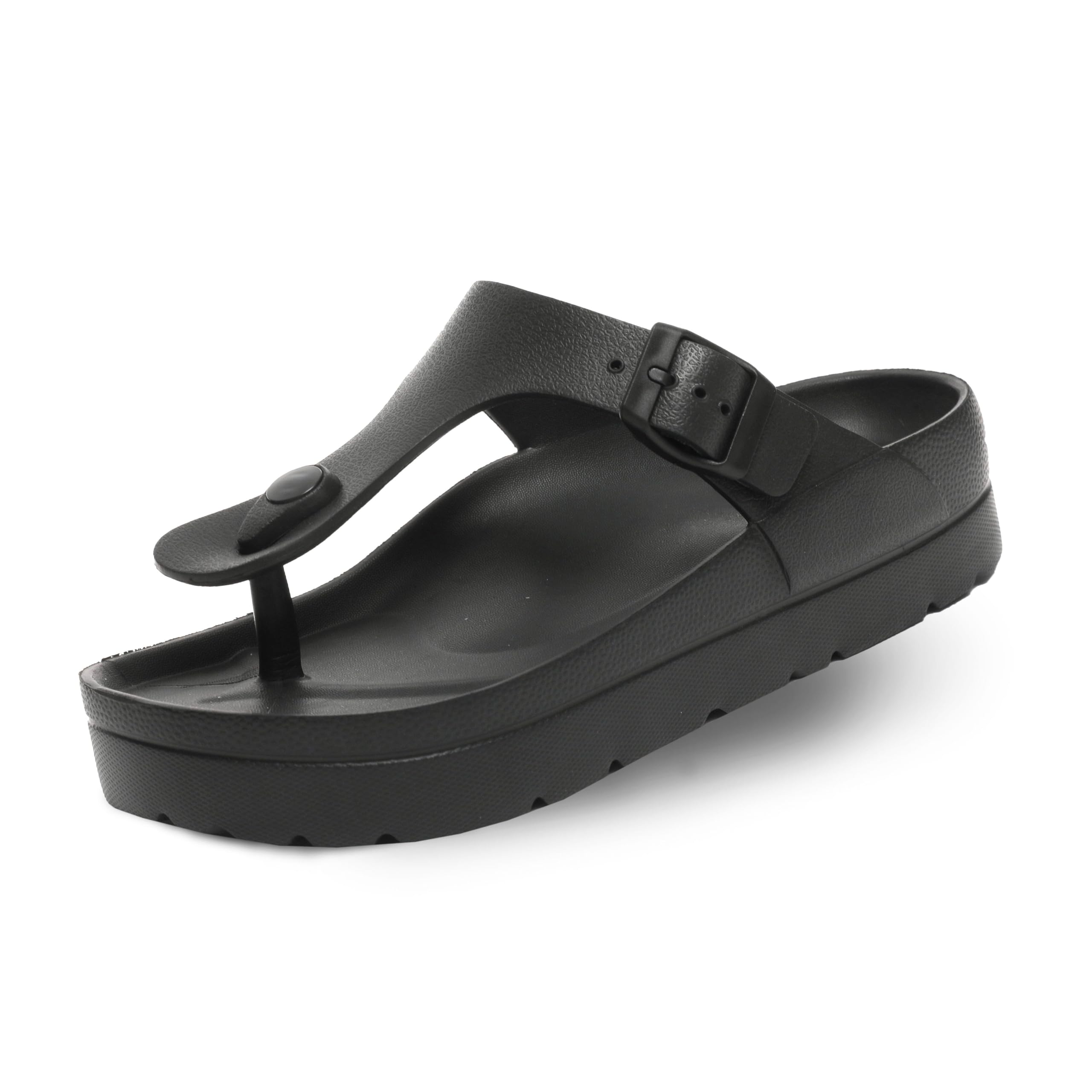 MUCHO MAHALO HAPPYO Maui Women's Platform Sandals, Adjustable Buckle Flat Sandals with Arch Support, EVA Foam Slides with Thick Soles Extra Cushion