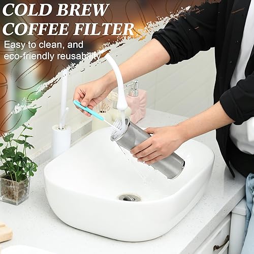 Miniatura 5 de Acellegic Filtro de café frío para tarro Mason de 128 onzas, malla fina, reutilizable, acero inoxidable 304, colador de infusión en frío de grado