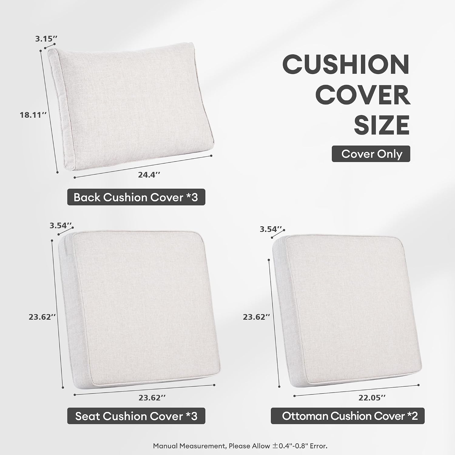 ovios Patio Cushion Covers, Waterproof Cushion Cover for Outdoor Furniture, Sofa, Couch, Ottoman Seat Back Cushion Cover with Zipper (8 Covers, Beige)