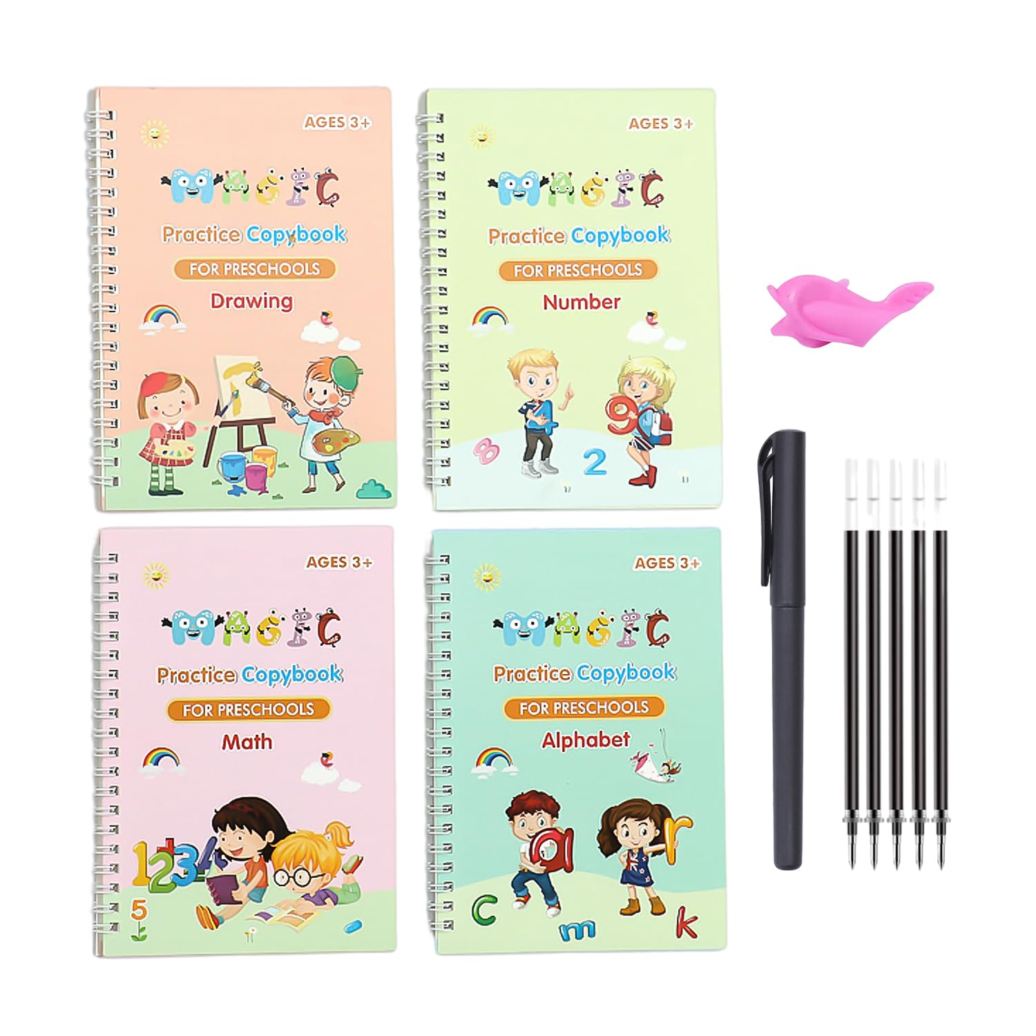 Juego de 4 cuadernos de escritura a mano de Groove con 1 soporte para bolígrafo regular, 5 minas de bolígrafo, 1 soporte para bolígrafo, libro reutilizable