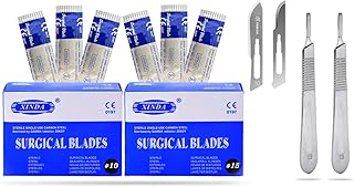 VISION TEK MED 200 Scalpel Blades #10 + #15 for Surgi, Dermaplaning, Veterinary, Taxidermy, Arts & Crafts, More - Includes 2 Handle #3