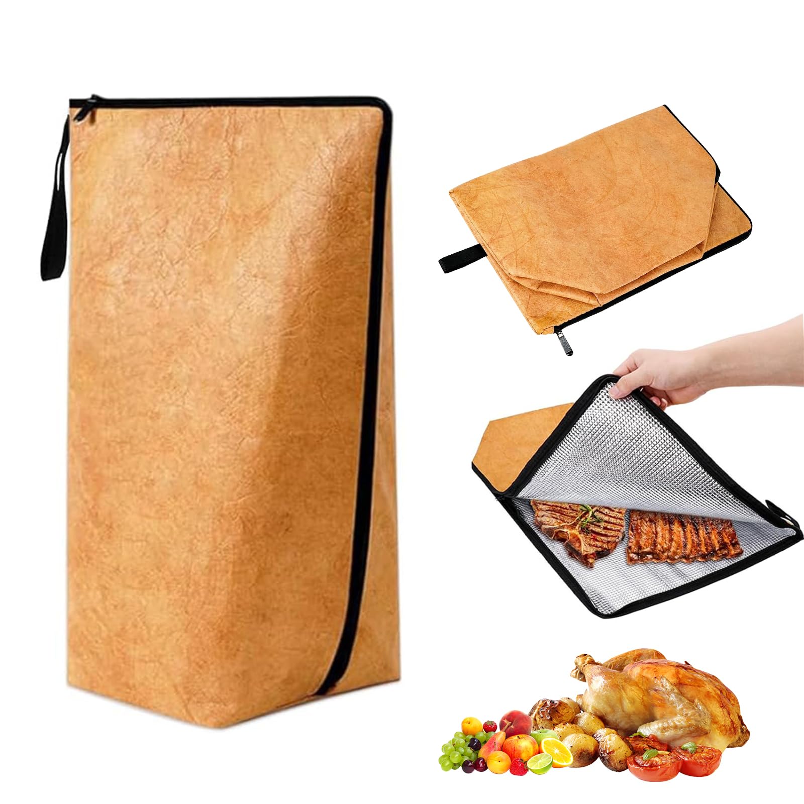 CMFISH Reusable Large Insulated Meat Resting Bag.21-inch wide-mouth foldable barbecue mat, suitable for beef fillet, turkey, and various meats, comes with a large insulated meat placement bag.