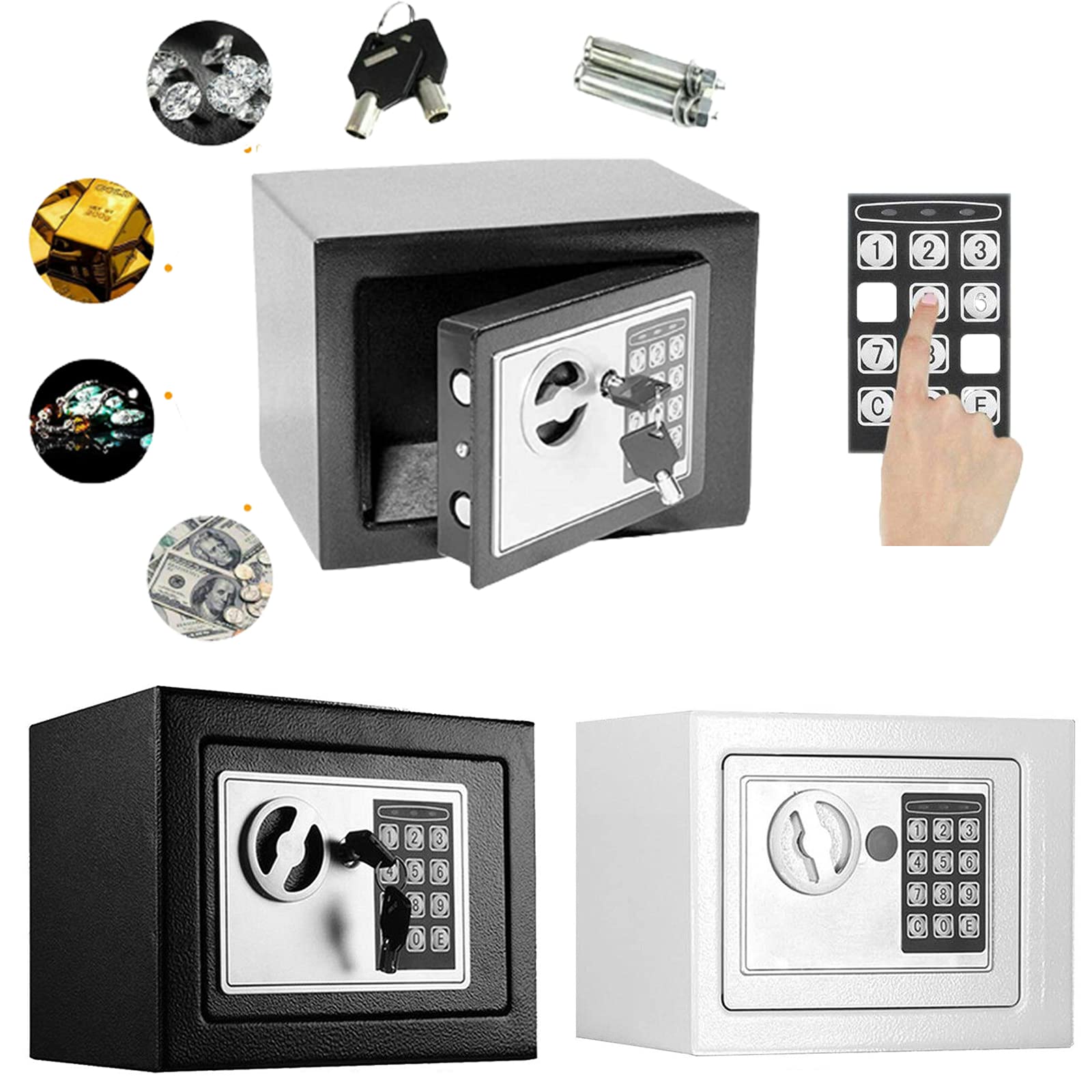 Safe Box 8.5L, Cash Money Safe Box with 2 Emergency Keys and Digital Keypad, Fireproof Jewelry Money Documents Safe Cabinet Box for Home Office White