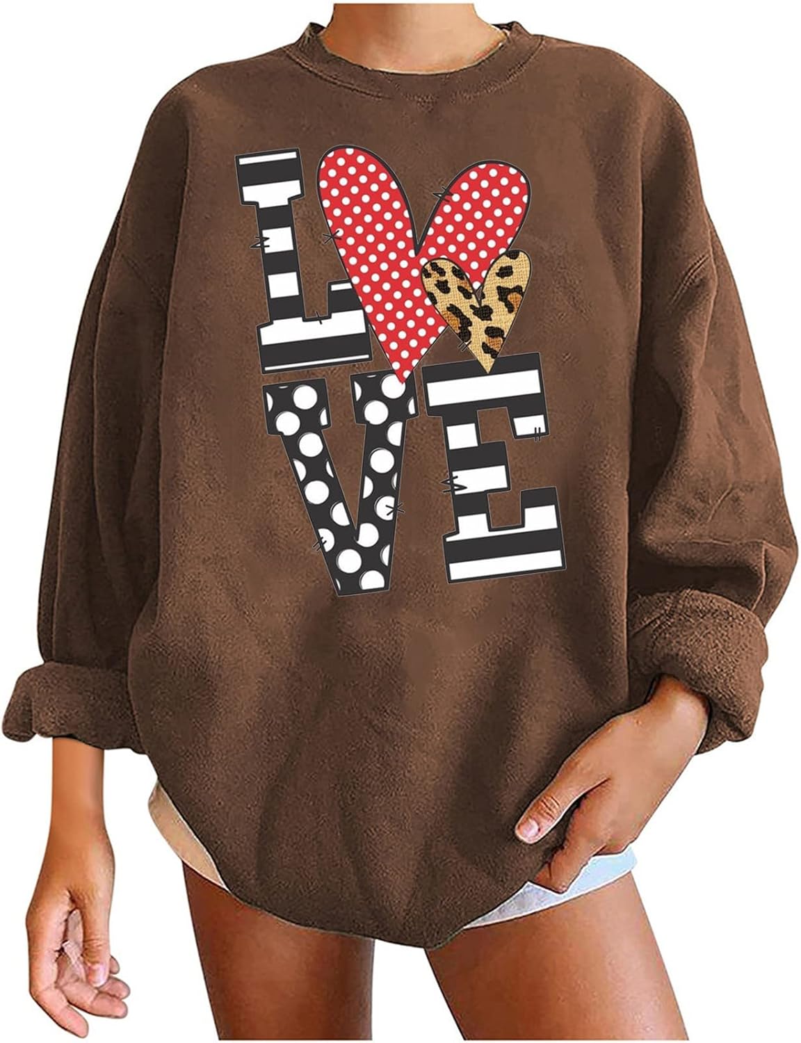 JJHAEVDY Womens Valentine's Dayl Print Casual Long Sleeve Sweatshirt Crew Neck Cute Pullover Relaxed Tops : Sports & Outdoors