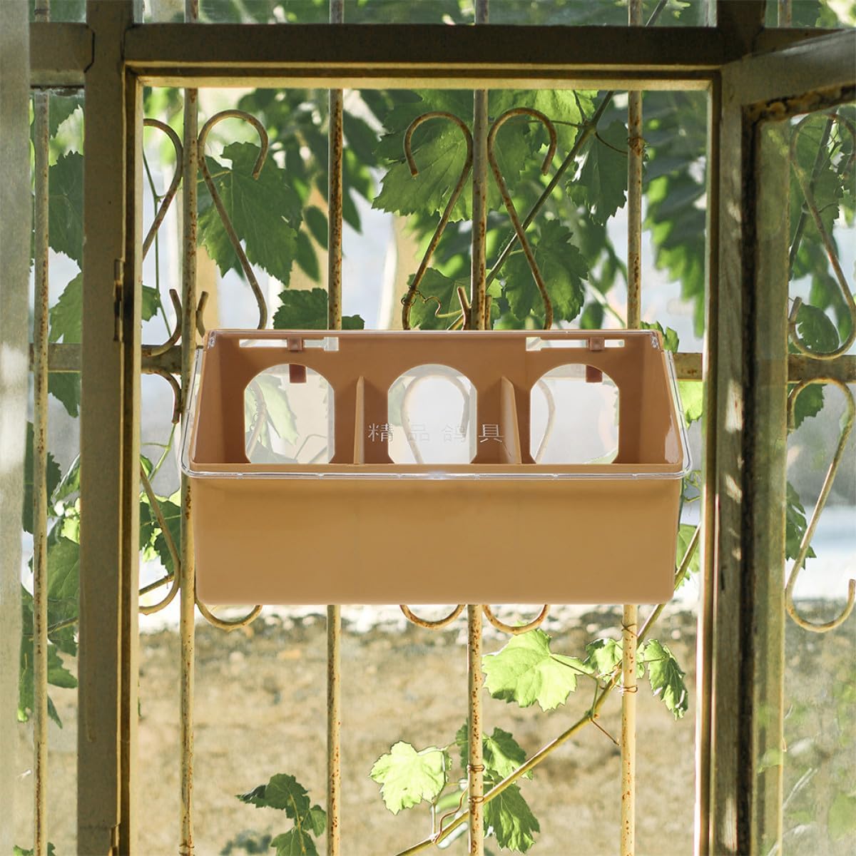 KALLORY 2pcs Pigeon Cage Feeder with 3 Holes Covered Feeding and Watering Box Plastic Hanging Bird Food Dispenser for Parakeet and Small Birds