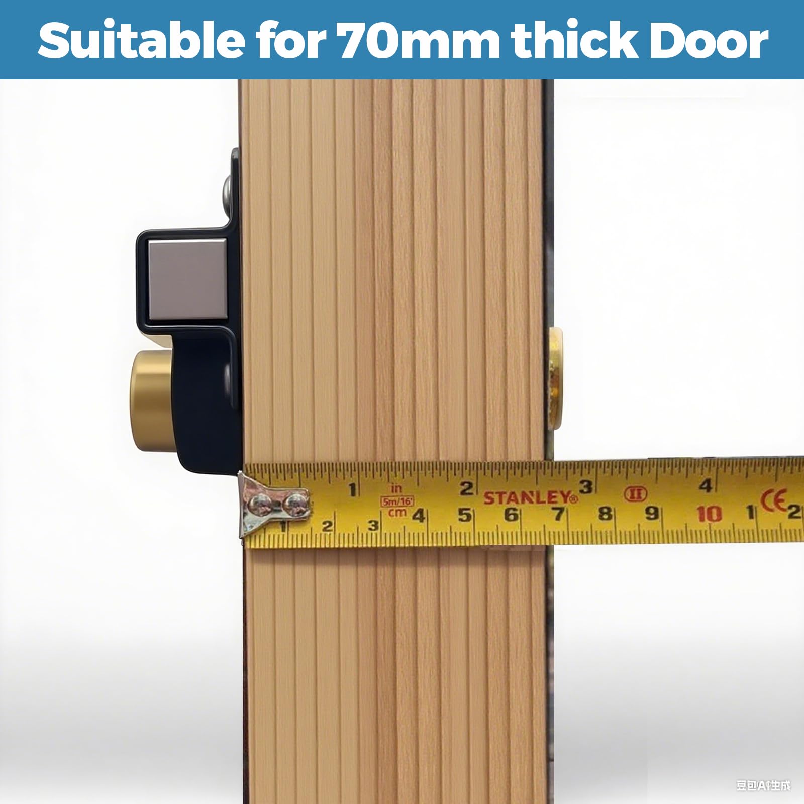 Verrou de Sécurité Porte, Serrure de Porte Double Face 70 mm, Barre Transverse + Clé Mécanique, Double Ouverture Intérieur et Extérieur, Convient pour Cour, Jardin, Porte de Terrasse, 5 Clés Incluses