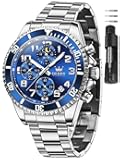 Watches for Men Stainless Steel Dress Men Watch with Date Big Face Chronograph Waterproof Luxury Fashion Watch Blue/Black/Gold/Green/Silver Face Relojes para Hombres
