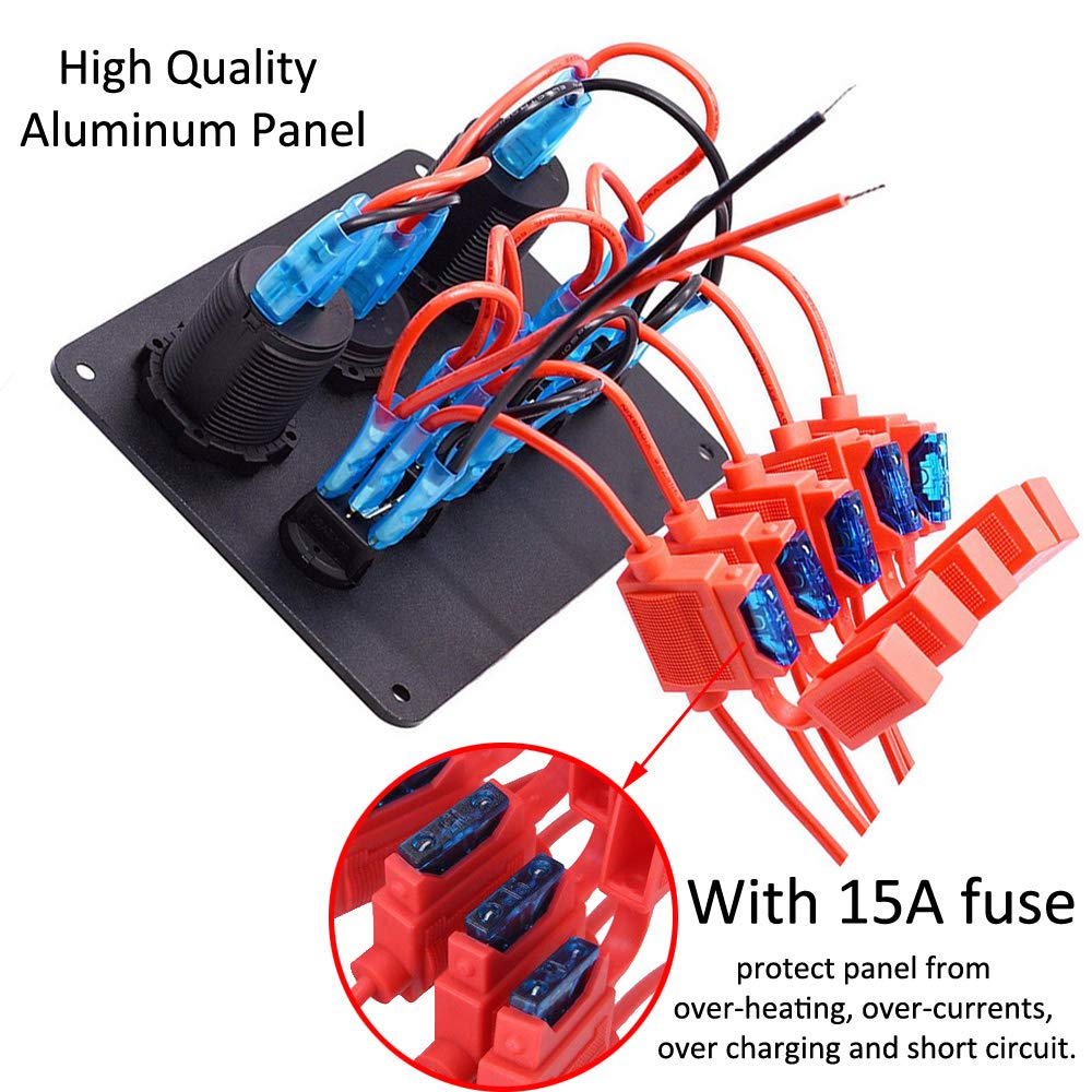 ETOPARS Pannello Interruttori a Bilanciere Impermeabile Interruttore a Levetta Blu Voltometro 4.2A Caricatore Doppio USB Accendisigari 12V 24V Auto