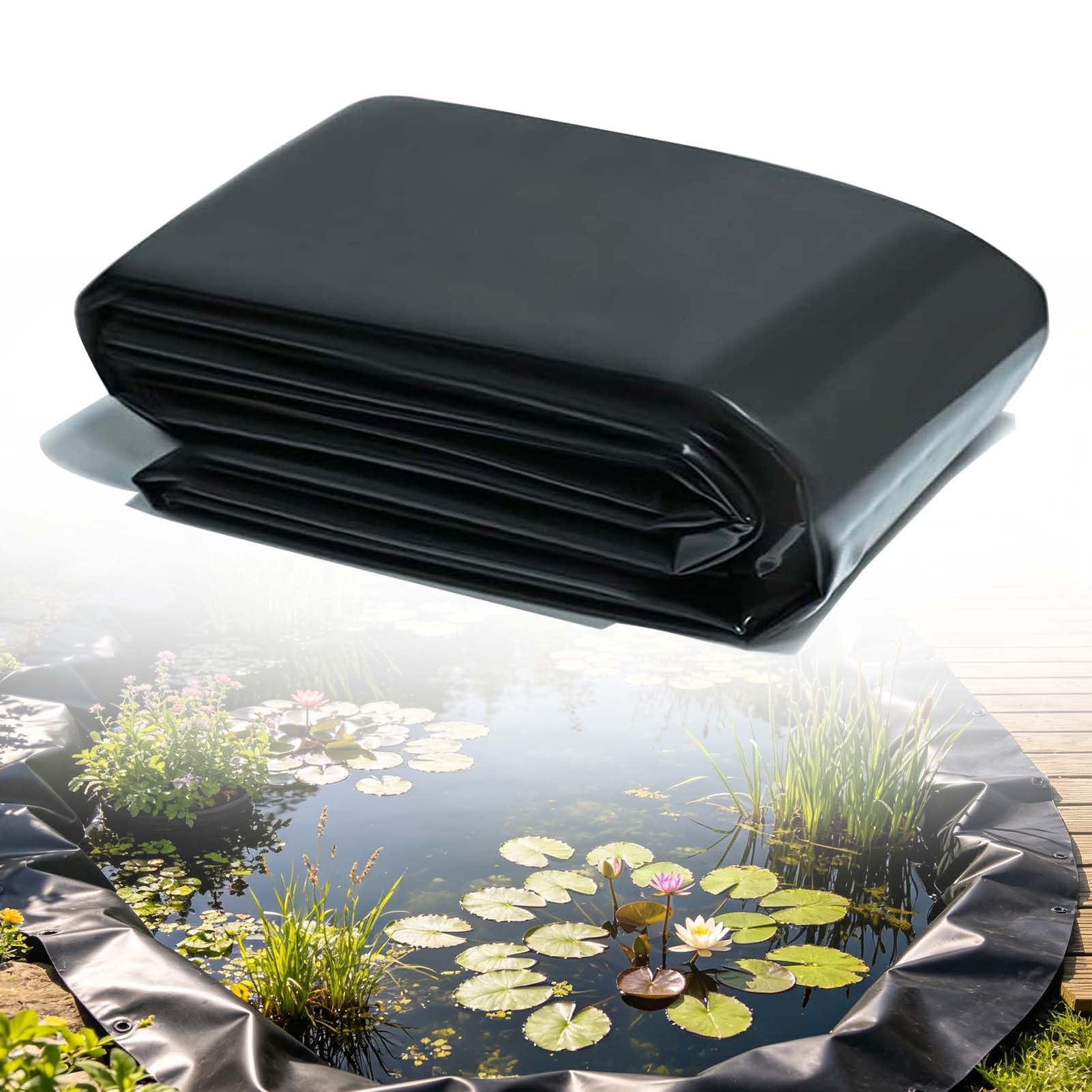 Whnoorher Garden Pond Liner 1x6m 2x4m 3x7m 4x8m 5x10m Black HDPE Geomembrane UV Resistant Preformed Pond Liner Flexible Impermeable Ponds Membrane for Outdoor Waterscape(5x10m(16.4x32.8ft))