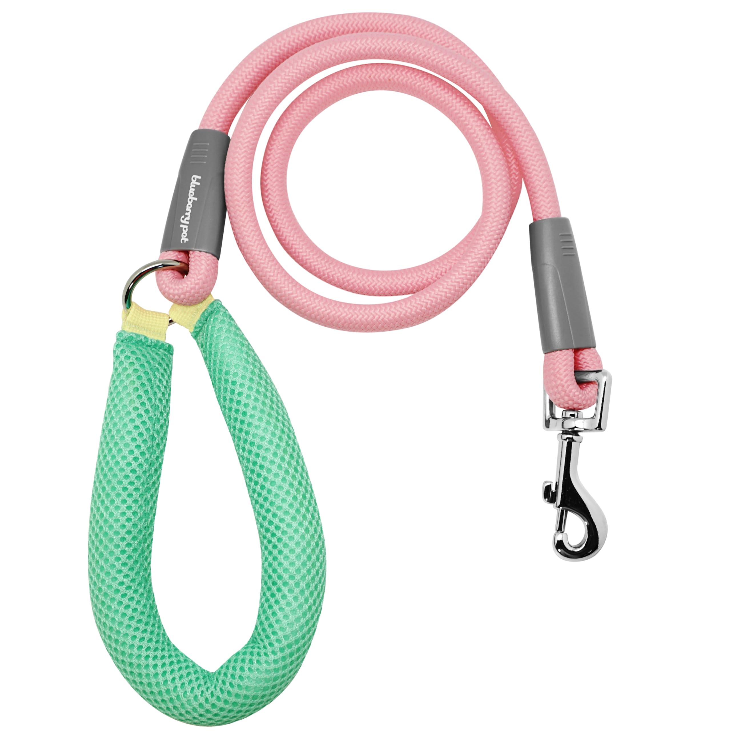 Blueberry Pet Dog Leash 4ft - Vibrant Pink Rope Dog Leash with Coral/Mint Handle, Puppy Essentials for Small Dogs, Comfortable Padded Hold, Pink Leash