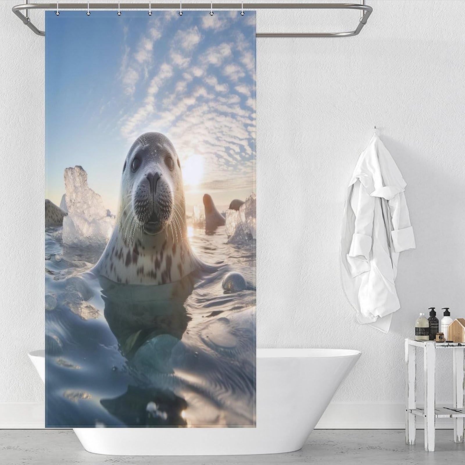Rideau de douche imperméable en polyester lavable 92x183cm pour baignoire avec 12 crochets inclus