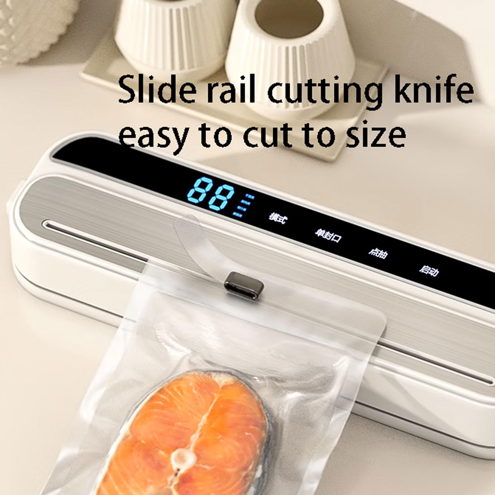 Leggero Sigillatrice sottovuoto in plastica con timer digitale Compatible with il conto alla rovescia, sigillatrice automatica con lama scorrevole esterna, modalità asciutto/bagnato potente