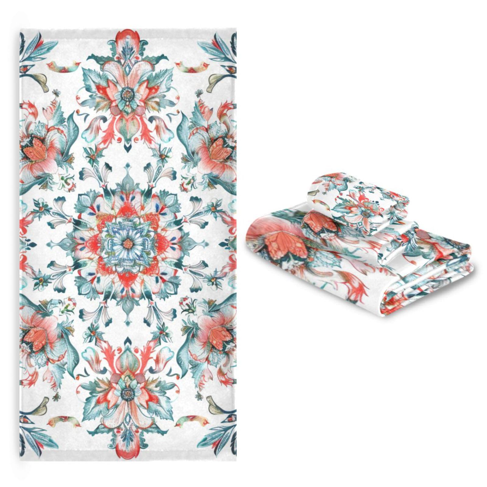 Styl boho kwiat kwiatowy prosty pomarańczowy czyszczenie ręczniki do twarzy zestaw 3 sztuk, 1 ręcznik kąpielowy 1 ręcznik do rąk 1 myjka do domu kuchni hotelu siłowni pływania spa