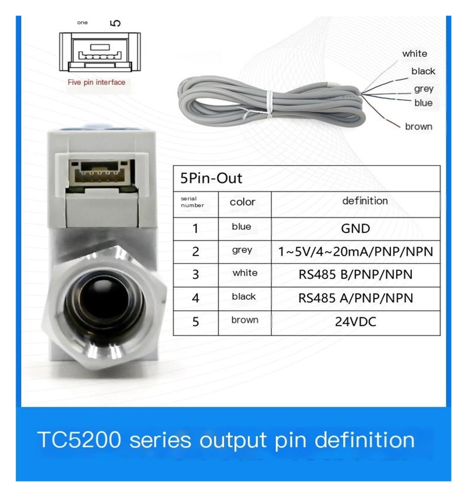 Medidor de caudal másico térmico serie TC5200 for aire comprimido con interfaz(TC5200-1500L/min-12mm)