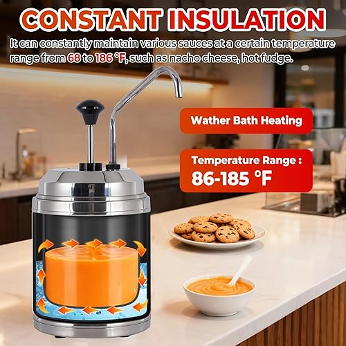 Miniatura 3 de Dispensador de queso Nacho con bomba de acero inoxidable, calentador de queso de 2.6 cuartos de galón, dispensador de bomba de queso caliente de